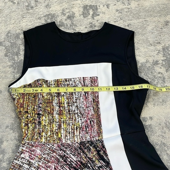 BCBGMaxAzria Alessandra Peplum Abstract Mini Dress Black Multi Sleeveless Sz 8 - Picture 8 of 16